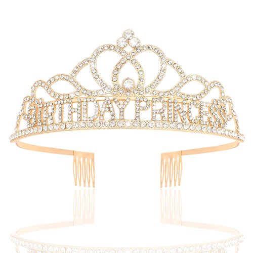 CIEHER Gold Birthday Princess Crown for Girls Women Princess Birthday Decorations Princess Birthday Gifts Princess Party Favors