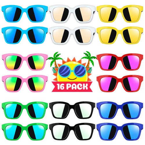 Smallzi Kids Sunglasses Bulk, 16 Pack Kids Sunglasses Party Favors - Neon Party Sunglasses for Kids, Sunglasses Party Pack for Kids Boys Girls