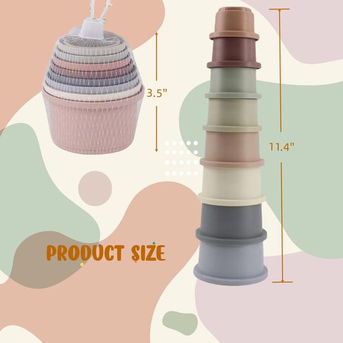 WOOVAN 8 Pcs Stacking Cups for Rabbits,Multi Colored Reusable Bunny Toys of Different Sizes, Safe Plastic Pet Nesting Toys, Chinchilla, Guinea Pig for Hiding Food and Playing