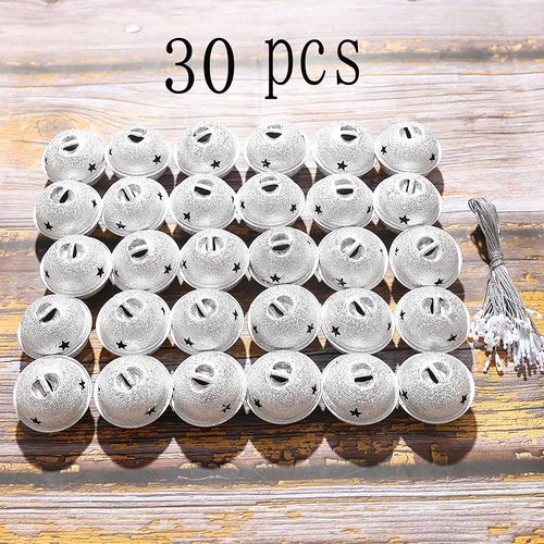 Zsail Christmas Bells 32 Pieces Jingle Bells with Snowflake Cutout 1.6 Inch/ 40 mm Christmas Craft Bells for Christmas Trees and Home Decorations (Silvery)
