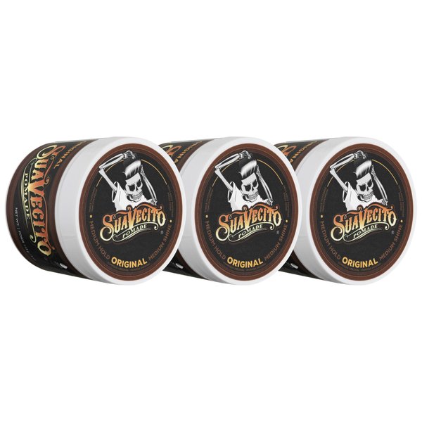 Suavecito Pomade Original Hold 4 oz, 3 Pack - Medium Hold Hair Pomade For Men - Medium Shine Water Based Wax Like Flake Free Hair Gel - Easy To Wash Out - All Day Hold For All Hairstyles