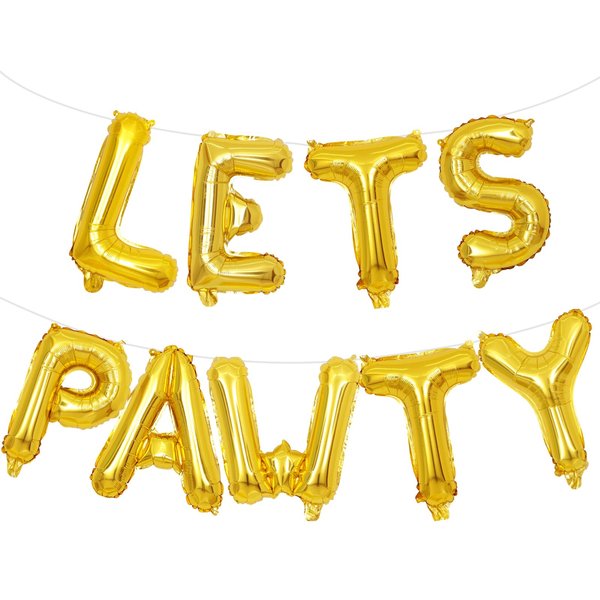 Lets Pawty Balloons Banner 40 Inch,Gold Dog Birthday Decorations,Paw Foil Letter Balloon for Dogs Paw Pet Puppy Theme Party Supplies