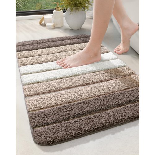 DEXI Bath Mat Bathroom Rug Absorbent Non-Slip Washable Shower Floor Mats Carpet 20"x32", Light Brown