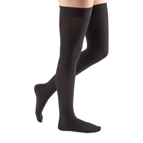 mediven comfort for women, 30-40 mmHg, Thigh High Stockings w/ Silicone Top-Band, Closed Toe, Ebony, V