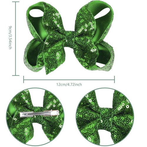 2PCS Christmas Hair Bows for Girls 5 Inches Sparkly Glitter Sequin Hair Bows Clips Red Green Hair Barrettes Headwear Hairpin Alligator Clips Bows for Girls Toddlers Kids Women