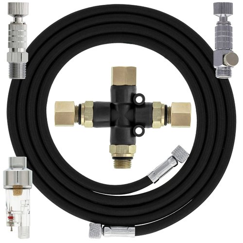 Master Airbrush Brand Essential Airbrush Accessories Kit Set; Includes 6 ft. Braided Air Hose, Mini Inline Filter, Quick Disconnect, Airflow Adjustment Coupler & 3 Way Hose Splitter Manifold