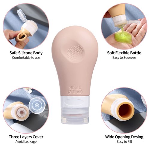 Gemice 16 Pack Travel Bottles Set for Toiletries, TSA Approved Travel Size Containers Leak Proof Silicone Squeezable Tubes Travel Accessories 2oz 3oz for Shampoo Conditioner Lotion Body Wash