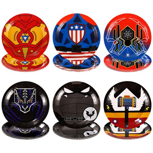 XIHIRCD 60pcs Hero Birthday Party Plates, Hero Birthday Party Supplies Theme Party Plates Supplies Super Theme Disposable Super Paper Plates for Party Supplies