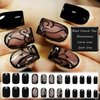 Black Curve Line Press on Nails with Dark Vine Design, Glossy Black Ins Medium Square False Nails Gel Glue on Nails, Rhinestones Manicure Art Acrylic Fake Nails Stick on Nails for Women Girls 24Pcs