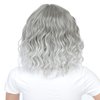 SWACC 12 Inch Short Curly Wavy Bob Wig with Bangs Synthetic Hair Wig for Women with Wig Cap (Grey Silver Ombre)