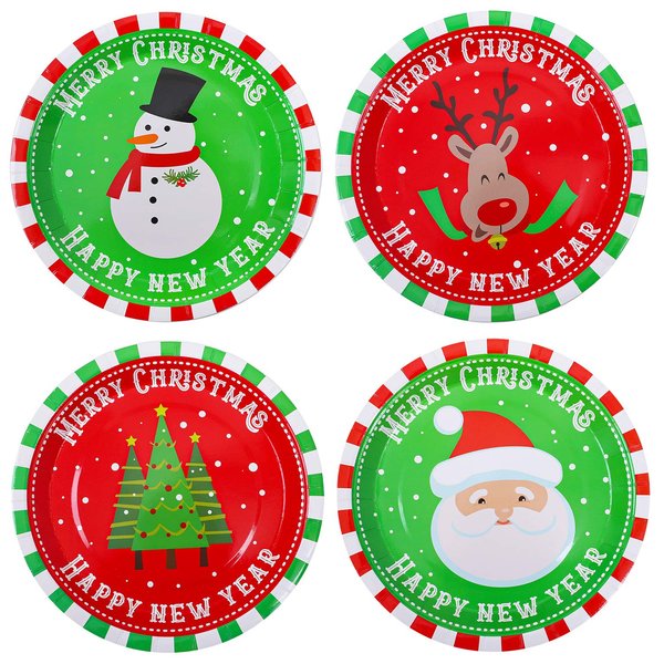 Aneco 60 Pieces Christmas Paper Plates Party Plates Disposable Plates Round Plates Party Supplies for Christmas Party, 9 Inches