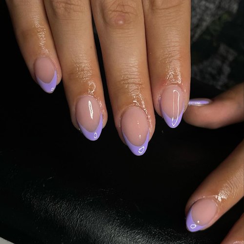 30 PCS Purple French Tip Press On Nails Short Almond,Medium Fake Nails French Nails Press ons,Oval Acrylic Nails Glue on Nails Medium,Natural Short Almond Nails False Nails for Women in 15 Sizes