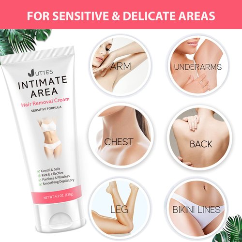 Intimate/Private Hair Removal Cream for Women, for Unwanted Hair in Underarms, Private Parts, Pubic & Bikini Area, Painless Flawless Depilatory Cream, Sensitive Formula Suitable for All Skin Types