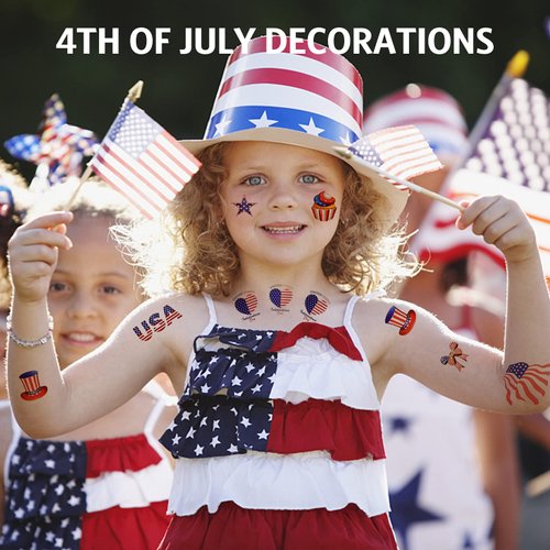 4th of July Decorations Temporary Tattoos, 10 Sheets Tattoo Stickers Complete Independence Day Collection, Independence/Memorial Day Decorations, Patriotic Theme Party Decor Supplies, Fourth of July