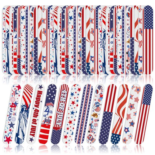 Gisafai 48 Pcs Patriotic Gifts Bulk 4th of July Nail Files Patriotic Emery Board American Flag Double Sided Nail File Red White and Blue Manicure Tools for Independence Day Party Supplies 12 Styles