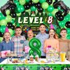 Vlipoeasn 90PCS 8th Birthday Video Game Party Decorations for Boys Set Green 8th Birthday Supplies -8th Video Game Backdrop, Balloons, Tablecloth, Gamer and 8 Foil Balloons for 8th Birthday Party