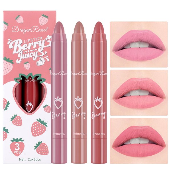 New Matte Lipstick Set,3 Colors Natural Velvet Crayon Lipstick for Women Makeup,Non-sticky&Long Lasting 24 Hour Superstay Lip Gloss (Set B)