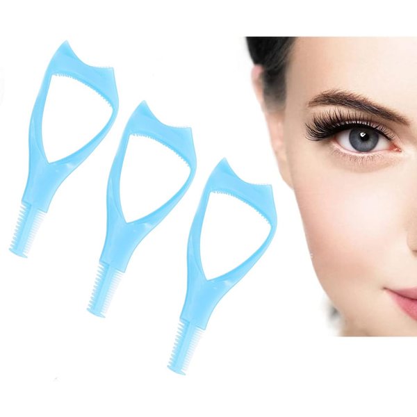 3Pcs Plastic Makeup Upper Lower Eye Lash Mascara Guard Applicator With Comb Eyelashes Curlers Shields Applicators (Blue)