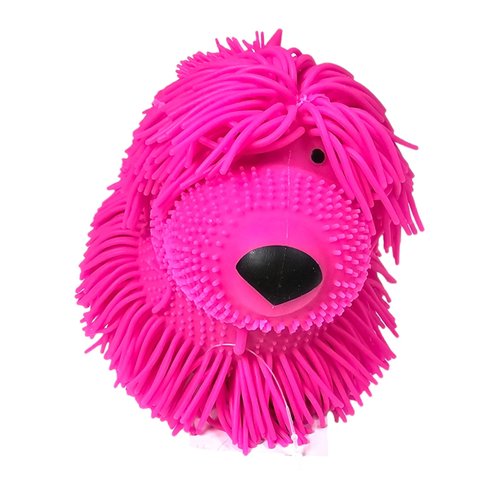 Zugar Land Soft Shaggy Puffer Dog Toy (1 Pink) (8" x 5") Filled with air for a Fun Squishy Stretchy Fidget Experience. Blue, Pink, White. (1 Pink)