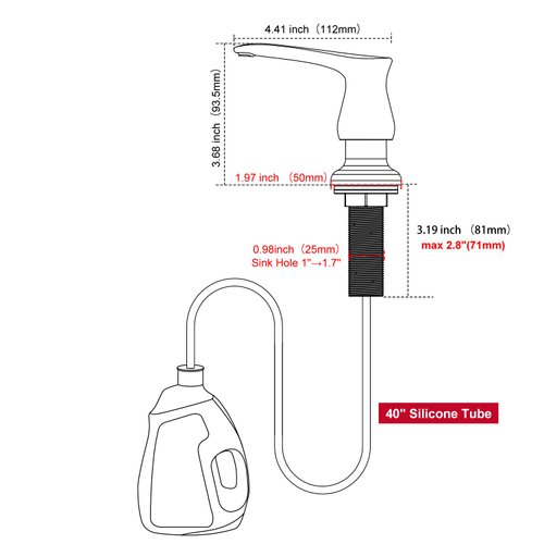 GAGALIFE Kitchen Sink Soap Dispenser Brushed Nickel, Under Sink Soap Dispenser with 40" Silicone Extension Tube Kit,Say Goodbye to Frequent Refills