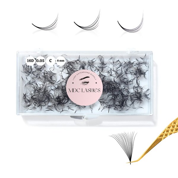 MDC LASHES Promades Eyelash Fan 500fans | 5D-16D, 0.05-0.07 Thickness, C/CC/D Curls, 8-18mm | Volume Lash Extensions Premade Lash Fans Pro Made False Eyelashes Pestanas Pelo A Pelo (16D-0.05-D-11)