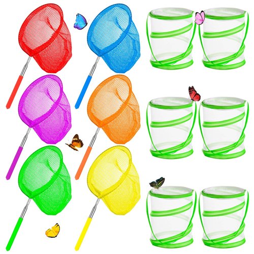 ZMLTLMG 12PCS Telescopic Butterfly Fishing Nets for Kids, Catching Insect Net Outdoor Tools Including 6pcs Catching Nets and 6pcs Insect Mesh Cages, Perfect Outdoor Tools for Catching Fish.