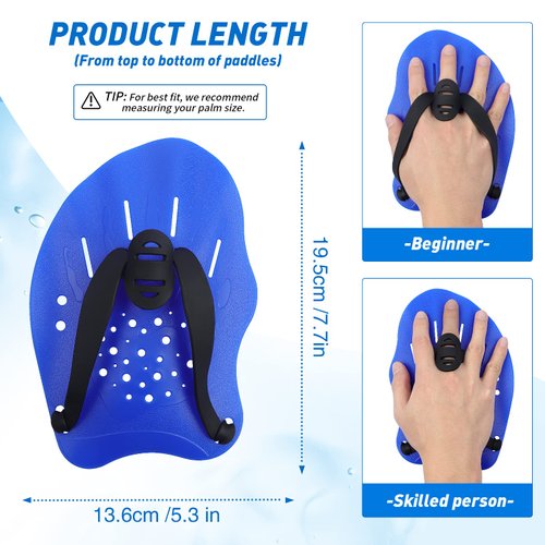 HacoFlash Swim Paddles for Lap Swimming, HacoFlash Swim Training Hand Paddles with Adjustable Straps, Swimming Equipment for Women Men Children (1 Pair, Blue)