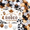 JOYMEMO My 2nd Rodeo Birthday Decorations Boy - Brown Cowboy Balloon Garland Arch Kit with This Ain't My First Rodeo Its My Second Birthday Backdrop, Number 2 Foil Balloon for Western Theme Party