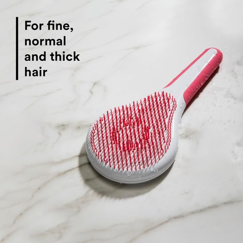 Michel Mercier Wet and Dry Hair Detangler - Soft Bristles Hair Brush - Anti-Slip Handle for Healthy, Shiny Hair - Fine Hair - Pink-White - 1 pc