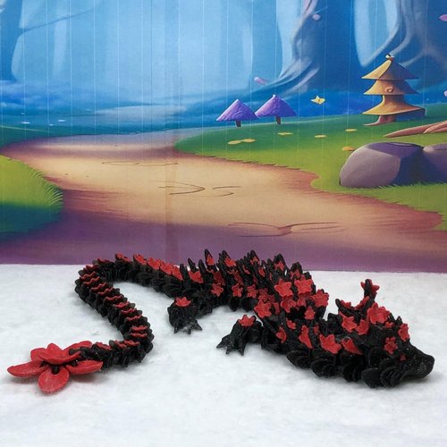 3D Printed Black Cherry Blossom Dragon, Articulated 12" Black Dragon, Fidget ADHD Autism Toy, Executive Home Desk Toy BLK-DR (Black and Red)