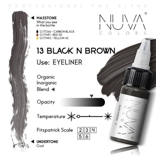 Nuva Colors Permanent Eyeliner Pigment, Customizable, Cool Undertone for Microblading, Lash Line, Winged Eyeliner, Stardust or Smokey, Long-Lasting, Vegan, Made in USA (Black and Brown)