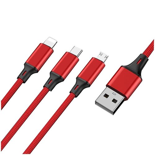 siwei Multi Charger Cable Nylon Braided 3 in 1 Charging Cable Adapter with Type-C,Micro USB Port Connectors for Cell Phone 4FT-Red