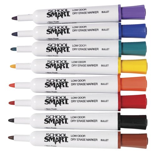 School Smart Dry Erase Markers - Bullet Tip - Pack of 8 - Assorted Colors, 0.79 H x 4 L x 6.38 W