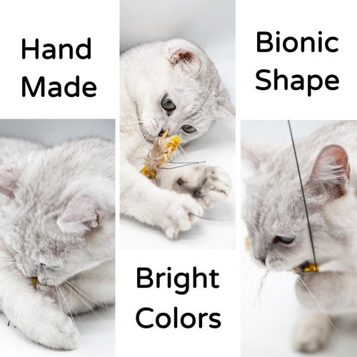 Mooipur Cat Insects Toy Interactive Cat Toy Bug Refills for Cat Wand Toy, 5 Pieces Feather Replacements with Bells for Cat Teaser for Indoor Cats and Kittens, Big Insects Set