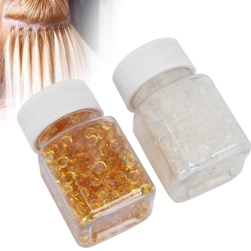 Clear Granule Beads Hair Extension, Glue Bead for Granule Hot Fusions Extension Glue Bead Accessory,Glue Tips for Nail Art 50G X 2 Bottles