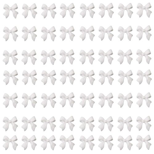 100 Pcs White Bow Nail Charm for Women Girl, 3D Bow Nail Decoration Resin Bow Nail Rhinestones Bowknot for DIY Nail Art Accessories