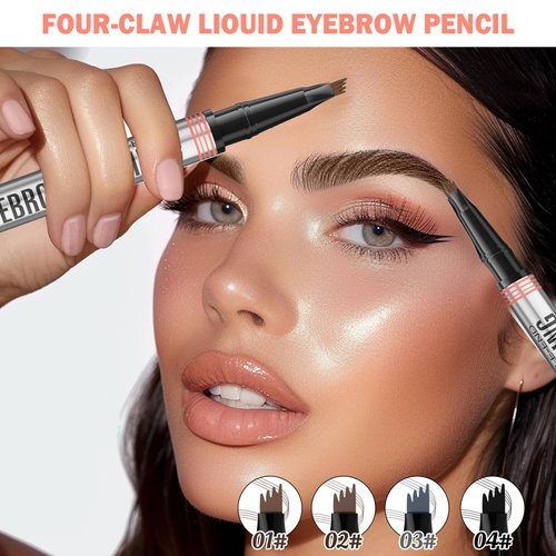 Microblading Eyebrow Pencil - Brow Pencil Black For Women - 2-in-1 Dual-Ended Pen with 4-Fork Tip & Eyebrow Brush for Effortlessly Natural-Looking Brows Brow Pencil (Natural Black)