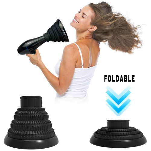 Collapsible Hair Dryer Diffuser,Silicone Dryer Hair Diffuser for Curly Hair- ​​​Lightweight Portable Travel ​Folding Design ​Fit Most Hair Dryers with Nozzle Diameter D-1.57Inch to 1.96 Inch (Black)