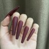 AddFavor XXL Extra Long Press on Nails Coffin Matte Fake Nails Full Cover Acrylic False Nails 12 Sizes 120pcs Burgundy Nail Tips for Women Fingernails Manicure Design