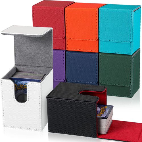 8 Pack Card Deck Case Bulk, Sleeved Leather Card Boxes, Magnetic Card Game Box with Sleeves for 100 Plus Playing Cards Box Compatible with MTG/TCG, 8 Colors (Vertical Style)
