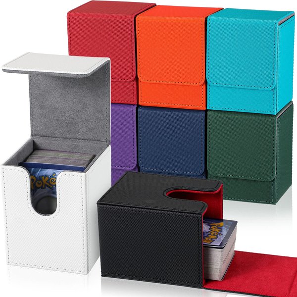 8 Pack Card Deck Case Bulk, Sleeved Leather Card Boxes, Magnetic Card Game Box with Sleeves for 100 Plus Playing Cards Box Compatible with MTG/TCG, 8 Colors (Vertical Style)