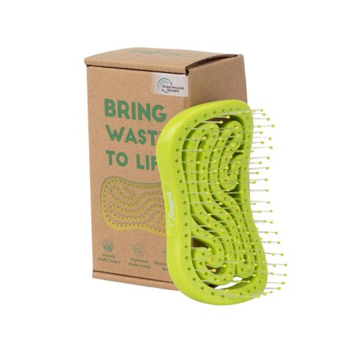 Tangols Double Curved Detangling Hair Brush-100% Bio-Friendly Detangler Hair Brush w/Ultra-Soft Anti Knot Nylon Bristles-Does not Pull on Hair for all Hair Types, Unisex Adults, Kids (Green)