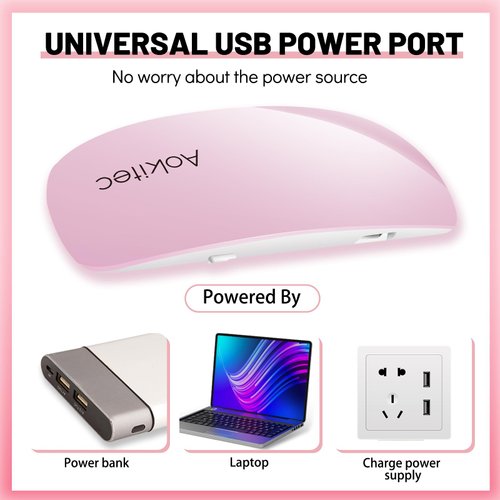 Aokitec UV Light for Nails - Mini UV LED Nail Lamp Portable Nail Dryer for UV Gel Polish Nail Glue Gel Mouse Shape Small Size with USB Cable for Curing All Nail Gels (Pink) Home DIY Mani