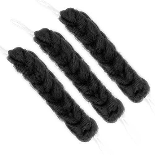 PPHAO - 3 Pack Charcoal Back Scrubber for Shower - Long Loofah Sponge for Women - Bath Sponge - Loofah Back Scrubber for Shower Exfoliating for Men and Women- 21.5 INCH - Black Loofah