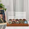 CoolGift Mart Challenge Coin Display, Light up Coin Holder American Flag with Warm White Color Light, 4 Row Holder Wooden Rack Gift for Military Army for Him Father, Military Coin Holder Display Case