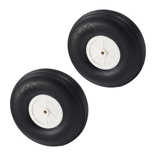 Fielect 5 inch RC Model Airplane Super Light Sponge Tire Tail Wheel Tire and Wheel Sets for RC Car Airplane PU Sponge Tire with Plastic Hub 2 Pcs