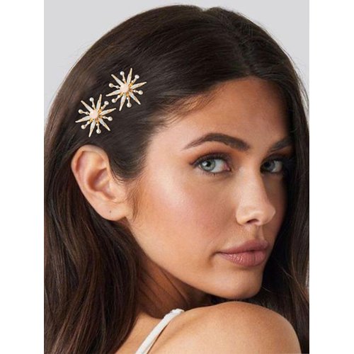 Brishow Star Hair Pins Gold Snowflake Star Hair Accessories Pearl Vintage Rhinestone Starburst Hair Pieces 2PCS for Women and Girls