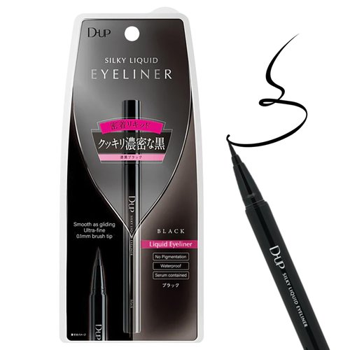 D-UP Silky Liquid Eyeliner, Smooth Eye Makeup Liner, Waterproof & Smudge Proof Eye Liner, Japanese Gel EyeLiner Pen Tip, Blendable Eyeliner for Mature Women, Black, 1 Fl Oz
