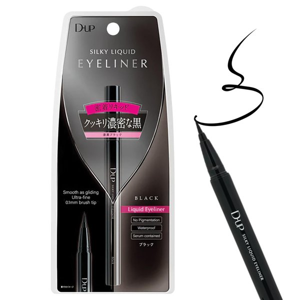 D-UP Silky Liquid Eyeliner, Smooth Eye Makeup Liner, Waterproof & Smudge Proof Eye Liner, Japanese Gel EyeLiner Pen Tip, Blendable Eyeliner for Mature Women, Black, 1 Fl Oz