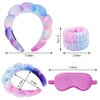 CAVETEE Spa Headband With Sleep Eye Mask Set, Spa Party Decorations Bubble Headband Thick Sponge Headband with Strong Water Absorption for Makeup Removal Skincare Shower (Tie Dyed)